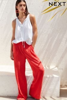 Red Linen Blend Wide Leg Trousers (K78310) | €30