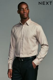 Бежево-коричневый - Стандартный крой - Slim Fit Textured Long Sleeve Single Cuff 100% Cotton Shirt (K78344) | €41