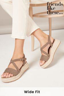 Friends Like These Beige Wide FIt Strappy Faux Leather Flatform Sandal (K78386) | OMR18