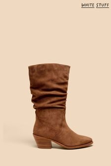 White Stuff Azalea Suede Mid Slouch Brown Boots (K79043) | ₪ 631