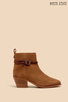 White Stuff Peony Suede Plait Brown Strap Boots