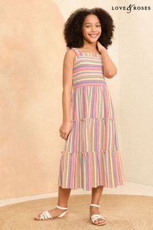 Love & Roses Rainbow Stripe Maxi Dress (5-16yrs)