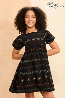 Love & Roses Black Embroidery Smock Dress (From 2-16yrs) (K79070) | $62 - $75