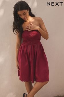 Pink 100% Cotton Bandeau Jersey Embroidered Hem Summer Dress (K79261) | $55