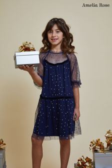 Amelia Rose Kinder Verziertes Kleid, Blau (K79283) | 35 €