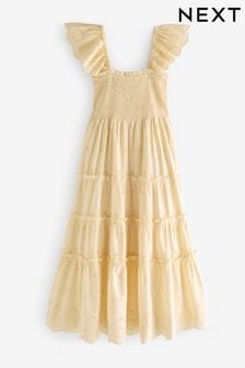 Żółty - Ruffle Embroidered Summer Dress (K79300) | 470 zł