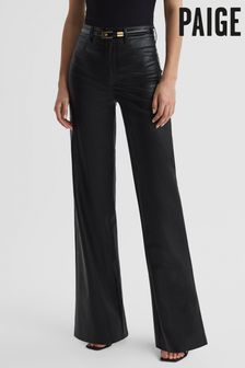 Paige Sasha Faux Leather High Rise Straight Black Trousers (K79419) | €415