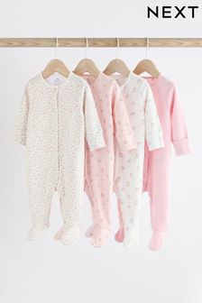 Pink 4 Pack Baby Sleepsuits (0-2yrs) (K79420) | 107 SAR - 119 SAR