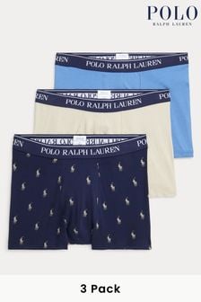Šedá/modrá - 3-balenie klasických elastických bavlnených boxeriek Polo Ralph Lauren (K79446) | €65