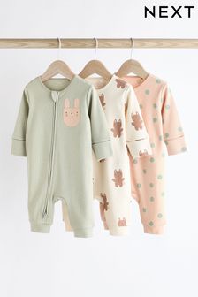 أخضر نعناعي - Baby Footless Zip Sleepsuit 3 Pack (أقل من شهر - 3 سنوات) (K79474) | 97 د.إ - 106 د.إ