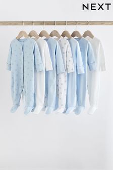 Blue 7 Pack Baby Bear Sleepsuits (0-2yrs) (K79477) | OMR14 - OMR15