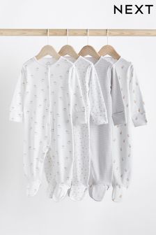 White 4 Pack Delicate Animal Baby Printed Sleepsuits (0-2yrs) (K79483) | ￥3,120 - ￥3,470