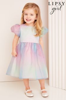 Lipsy Pink/ Blue/ Purple Rainbow Organza Occasion Dress (3mths-2yrs) (K79502) | €48 - €51