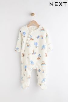 White Printed Zip Fleece Baby Sleepsuit (K79524) | $23 - $27