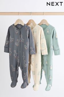 Mineral Blue Farm Printed Baby 100% Cotton Sleepsuits 3 Pack (0mths-3yrs) (K79529) | SGD 34 - SGD 37