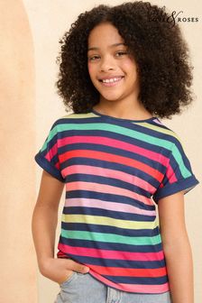 Love & Roses Navy Blue Rainbow Stripe Crew Neck Jersey T-Shirt (5-16yrs) (K79571) | KRW29,900 - KRW47,000