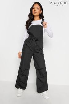 PixieGirl Petite Black 100% Cotton Pleated Utility Jumpsuit (K79581) | $58