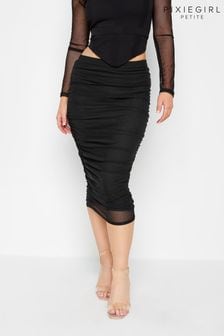 Черный/хромированный - Pixiegirl Petite сетчатая юбка миди со сборками (K79601) | €19