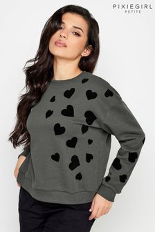 PixieGirl Petite Grey Heart Flock Sweatshirt (K79605) | $59