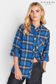 PixieGirl Petite Blue Check Boyfriend Shirt (K79617) | KRW61,900