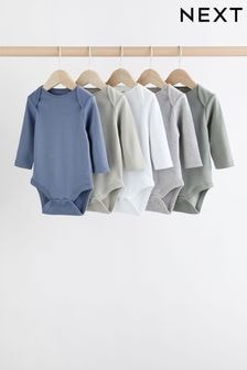 Grey/White Long Sleeve Bodysuits 5 Pack (K79684) | $22 - $26