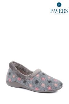 Pavers Grey Embroidered Slippers