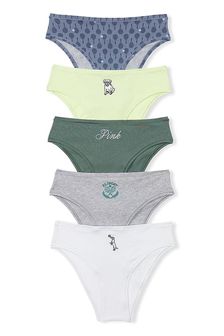 Victoria's Secret PINK White/Grey/Green/Lime Green/Blue Cheeky Cotton 5 Multipack Knickers (K79706) | €39