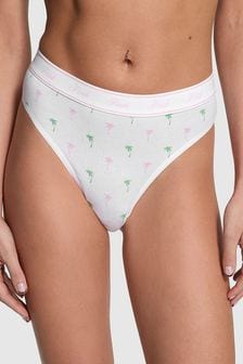 Victoria's Secret PINK Optic White Palm Print Brazilian Cotton Logo Scoop Thong Knickers (K79764) | kr160