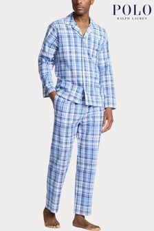 Голубая хлопковая пижама в клетку Polo Ralph Lauren (K79823) | €179