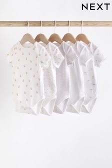 White 5 Pack Short Sleeve Baby Bodysuits (K79873) | $22 - $26