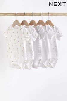 White 5 Pack Baby Short Sleeve 100% Cotton Bodysuits (K79873) | $19 - $22