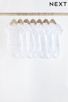 White 7 Pack Short Sleeve 100% Cotton Baby Bodysuits (K79897) | $26 - $29