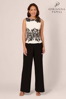 Adrianna Papell Scroll Lace Black Jumptsuit