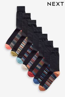 Black Multi Stripe 7 Pack Mens Cotton Rich Socks (K79935) | 69 QAR