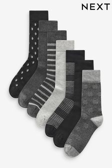 Black/Grey Pattern 7 Pack Mens Cotton Rich Socks (K79936) | €19