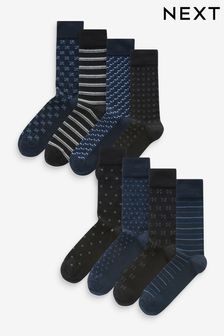 Navy Blue/Black Pattern Smart Socks 8 Pack (K79938) | €23
