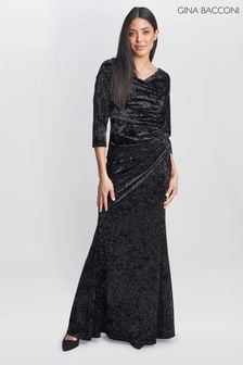 Gina Bacconi Whitney Velvet Sparkle Maxi Black Dress (K79944) | €441