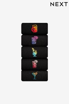 Schwarz-Ombré/Drinks - Regulär - Socken mit lustigen Stickereien im 5er-Pack (K79947) | 19 €