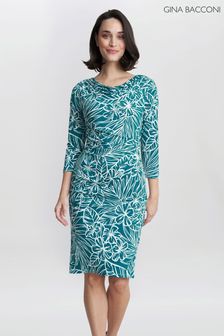 Gina Bacconi Blue Adeline Printed Jersey Cowl Neck Dress