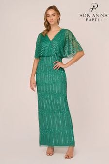 Adrianna Papell Green Beaded Surplice Gown (K79958) | EGP13,262