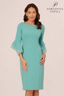 Adrianna Papell Green Knit Crepe Tiered Sleeve Dress (K79959) | DKK1,405
