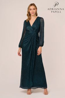 Adrianna Papell Blue Metallic Mesh Draped Gown (K79962) | AED1,381