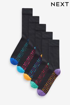 Black Bright Geo Footbed 5 Pack Footbed Socks (K79964) | HK$121