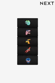 Black Summer Dinosaurs Fun Embroidered Socks 5 Pack (K79965) | 69 QAR