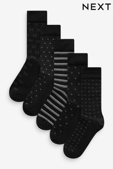 Black/Light Grey Pattern Smart Socks 5 Pack (K79973) | ￥2,260