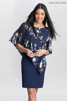 Gina Bacconi Blue Gaby Floral Printed Asymmetric Dress (K79976) | $505