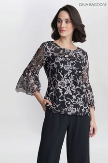 Gina Bacconi Brianna Embroidered Black Blouse (K79983) | AED776