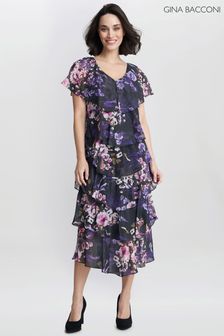 Gina Bacconi Leticia黑色花卉印花分層中長洋裝 (K79988) | NT$11,200