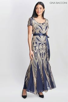 Gina Bacconi Blue Amelia Sweetheart Neck Embroidered Maxi Dress (K79990) | $769
