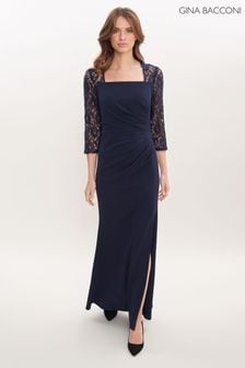 Niebieska sukienka maxi Gina Bacconi Una z koronkowymi rękawami (K79992) | 1,575 zł